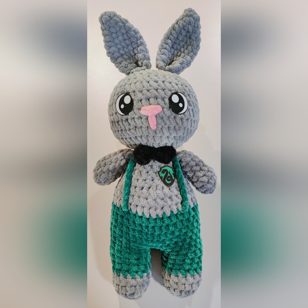 Crochet Slytherin Bunny With Bow Tie And Suspenders